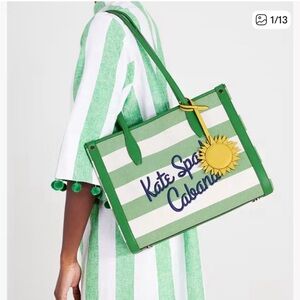 Kate Spade Cabana Green and White Striped Tote